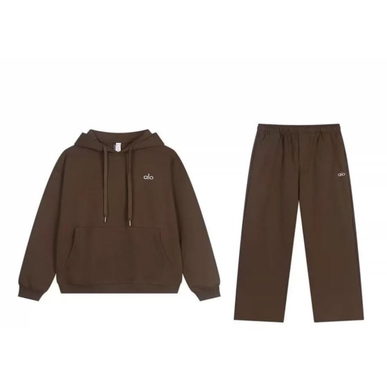 ALO Dark Brown Hooded Straight-Leg Suit